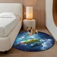 thumbnail image 4 of 8ft Washable Large Round Rug, Green Ocean Non-Slip Circle Area Rug for Living Room Dining Room, Sea Tortoise on Blue Starry Sky Indoor Floor Mat for Home Decor, 4 of 9