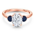 thumbnail image 3 of Gem Stone King 18K Rose Gold Plated Silver White Moissanite and Blue Sapphire Engagement Ring for Women | 2.80 Cttw | Oval 9X7MM | Gemstone Birthstone | Size 5, 3 of 7