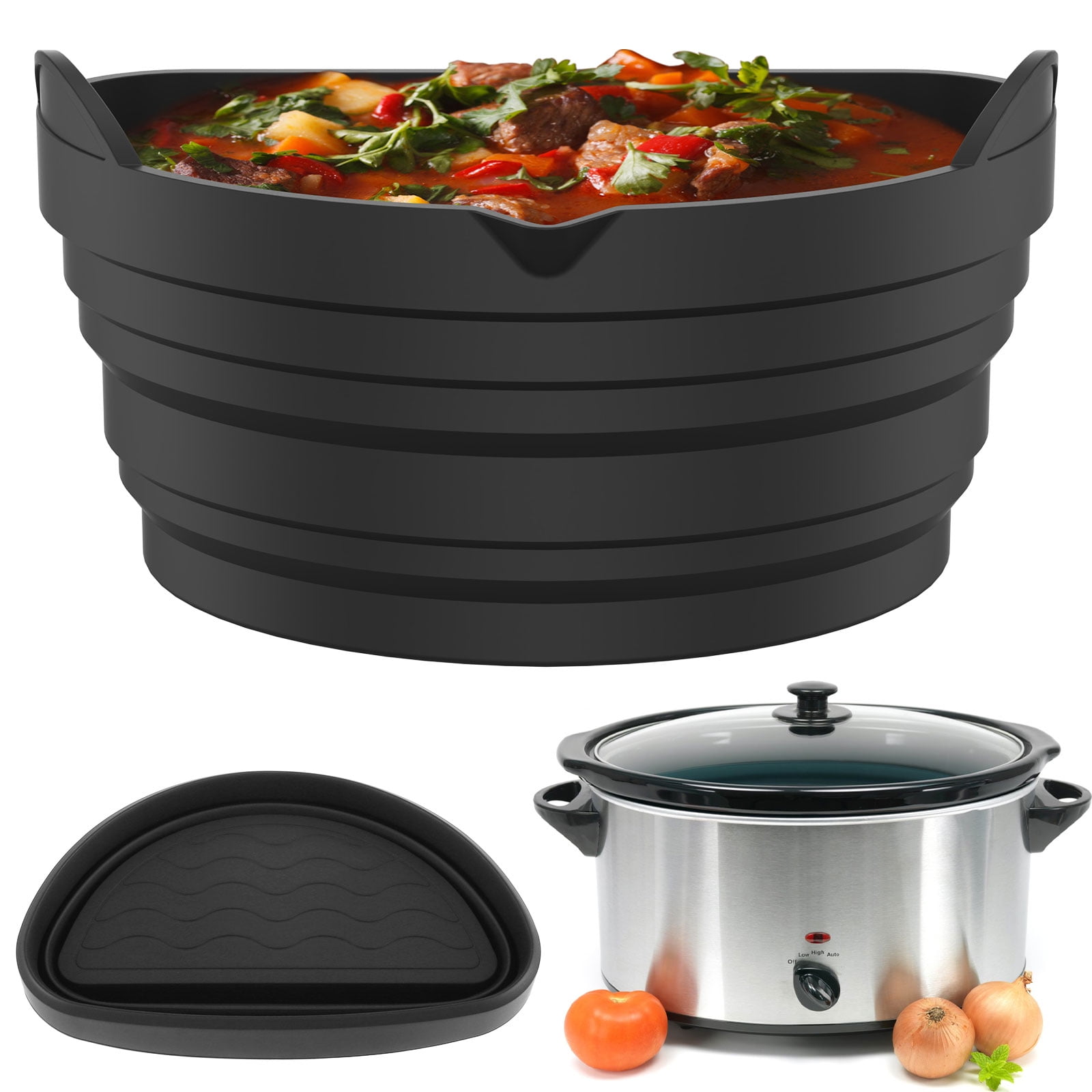 hoomdabox RNAB0BY49WJYQ 2-in-1 silicone slow cooker liners fit for 6-7 qt  crockpot, silicone slow cooker divider liner, reusable/bpa free/leakproof/s