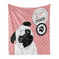 thumbnail image 1 of Pug Soft Flannel Fleece Throw Blanket, I Love Dogs with a Paw Print Emblem Pug with Tilted Head Fun Animal Print, Cozy Plush for Indoor and Outdoor Use, 70" x 90", Pink Black White, by Ambesonne, 1 of 6