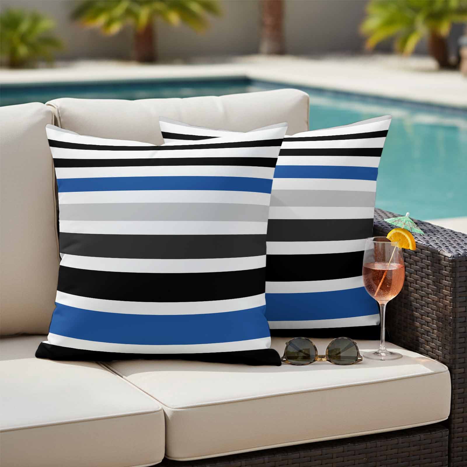 Navy Blue Black Stripe Outdoor Waterproof Pillow Covers, Modern Abstract Coarse Striped Decorative Square Throw Pillowcase Sofa Cushion Sham for Patio/Couch/Chair, 26"x26" 2 Pack