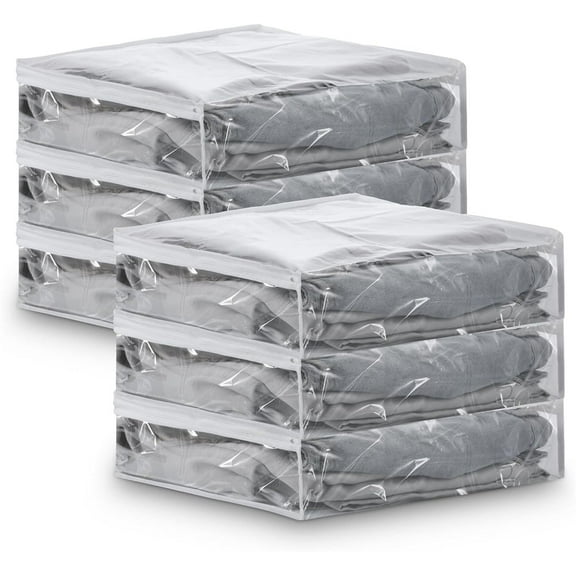 Triani 6 Pack Clear Zippered Sweater Storage Bags with Zipper 15*11*4 Inch Zippered Clothing Storage Bags for Sweater Blanket Bedsheet Linen,Bedding