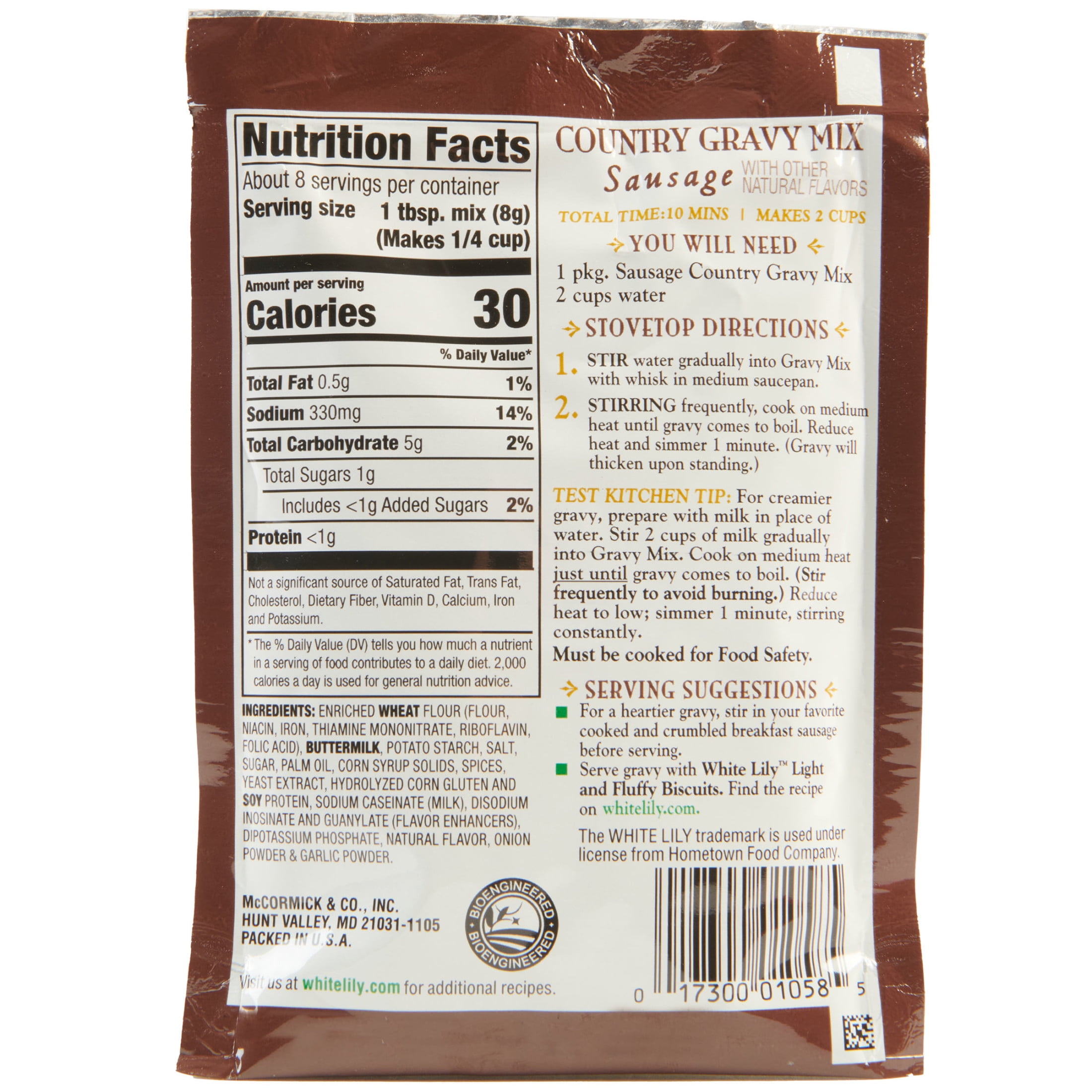 (2 pack) White Lily Sausage Country Gravy Mix, 2.25 oz Envelope