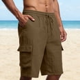thumbnail image 2 of ctdiral Mens Linen Casual Shorts Elastic Waisted Drawstring Beach Shorts Solid Color Loose Fit Cargo Shorts Multi Pockets Lounge Shorts, 2 of 7