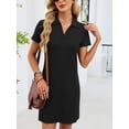 thumbnail image 5 of jinghuiyue Womens Summer Casual Dress Collared V Neck Short Sleeve Waffle Knit Stretch Mini T Shirt Dresses S, 5 of 7