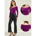thumbnail image 2 of DARING DIVA Women's Cocktail Long Sleeve Off-Shoulder Velvet Tops S Purple, 2 of 6
