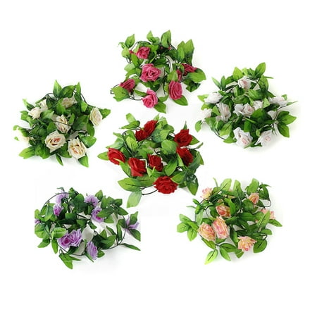 Artificial Floral Asewin Rose Garland Artificial Rose Vine Silk Floral Flower Garland Green Leaf Flowering Vine Home Decor Wedding Decoration ()