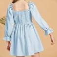 thumbnail image 4 of Bnwani Girls Skirts Summer Squares Neck Lantern Sleeve Ruffled Big Swings Dress High Waist Lace Dress 5T, 4 of 4