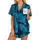 thumbnail image 3 of Ekouaer Womens Satin Pajamas Set Button Down 2 Piece Silk Pjs Shorts Set Ruffle Lingerie Notch Collar Sleepwear, 3 of 5