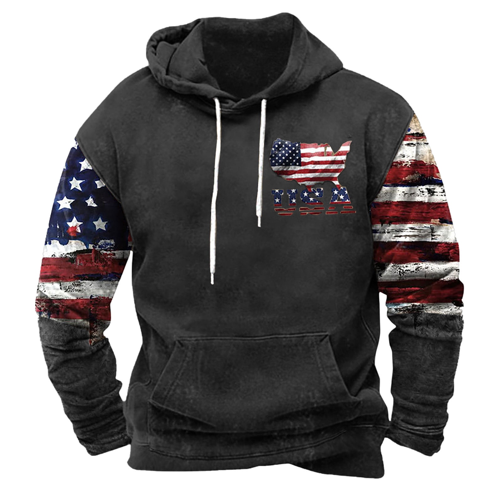 DDAPJ pyju Mens Independence Day Sweatshirts American Flag Graphic Pullover Hoodies Drawstring Long Sleeve Patriotic Hoody Tops Black L