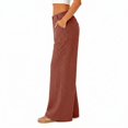 thumbnail image 3 of Women's Linen Wide Leg Pants High Waist Casual Loose Straight Trousers with Pockets Elastic Back Summer Vintage, 3 of 8