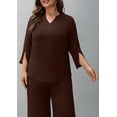 thumbnail image 4 of AURA Plus Size Pants Suits for Women Dressy 2 Piece Sets with 3/4 Sleeve Top Wide Leg Pants for Work & Daily Wear, 4 of 8