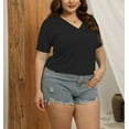 thumbnail image 2 of Olyvenn Plus Size V Neck T Shirts Women Short Sleeve Tops Casual Summer Tshirts Loose Fit Tee Tunic Basic Shirts Black 18, 2 of 4