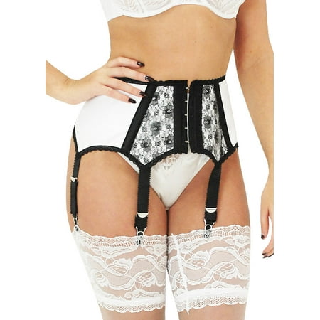 

Saodimallsu Women Fashion Lace Corset Sexy Adjustable Detachable Waistband Garter Belt Back Lingerie High Waisted Garter with 6-claw Metal Leg Ring