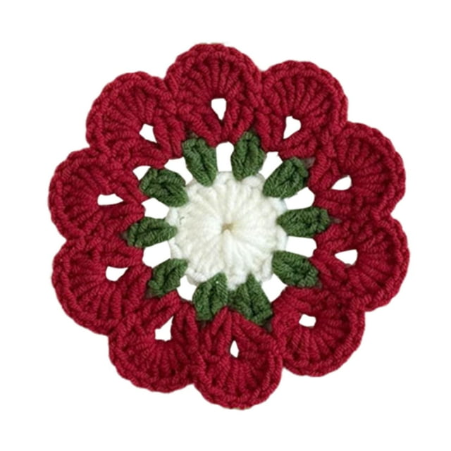 Posavasos de ganchillo para proteger la mesa, tejido rústico, regalo de inauguración de la casa, redondo, café Blanco rojo