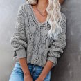 thumbnail image 2 of BUIgtTklOP Winter Savings Clearance Sweaters For Women Plus Size Women'S Casual Hollow Out Solid Color Line V-Neck Long Sleeve Sweater Tops Blouse Gray, 2 of 5