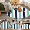 thumbnail image 6 of Turquoise Navy Blue Striped Round Living Room Rugs 8 ft, Modern Washable Large Area Rug with Non-Slip Sturdy Edge Binding Round Carpet for Dining Room Kitchen Office, 6 of 9