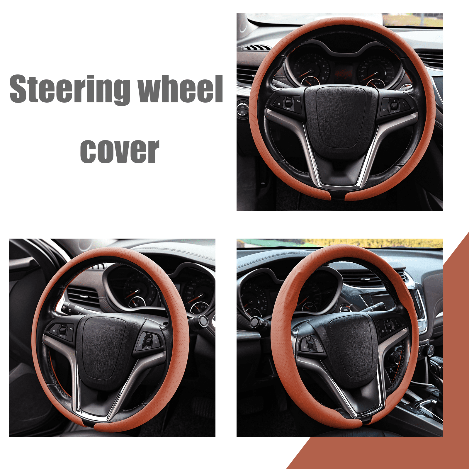 Nappa Leather Steering Wheel Cover Slim and Lightweight, Anti-Slip Grip, Breathable Material - Universal Fit for 14.5-15 Inch Cars and SUVs