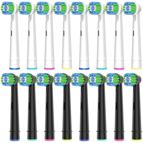 Betterchoi Precise Clean Adult Replacement Heads for Oral-B Electric Toothbrushes, Medium Bristles, 16 Pack Black and White.