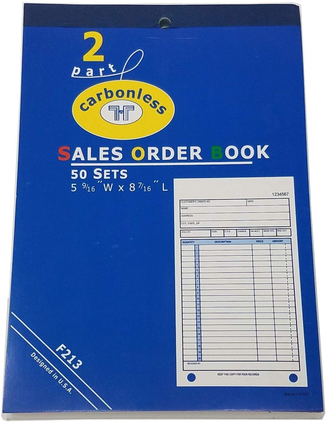 Carbonless Sales Order Receipt Book with 2 Part Invoice, 5.6" W x 8.4
