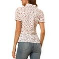 thumbnail image 3 of MODA NOVA Juniors Floral Top Peter Pan Collar Cotton Short Sleeve Shirt, 3 of 6