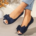 thumbnail image 5 of Gpaecead Women's Bow Flat Shoes Open Toe Faux Suede Soft Sole Elegant Versatile Comfort Slip On Shoes For Work, Navy, 5 of 8