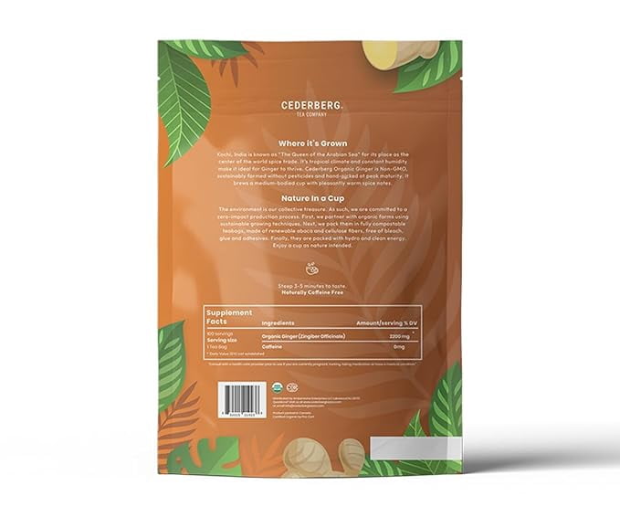 Cederberg Tea Company Organic Ginger Tea Bags -100 | Caffeine Free | Non GMO