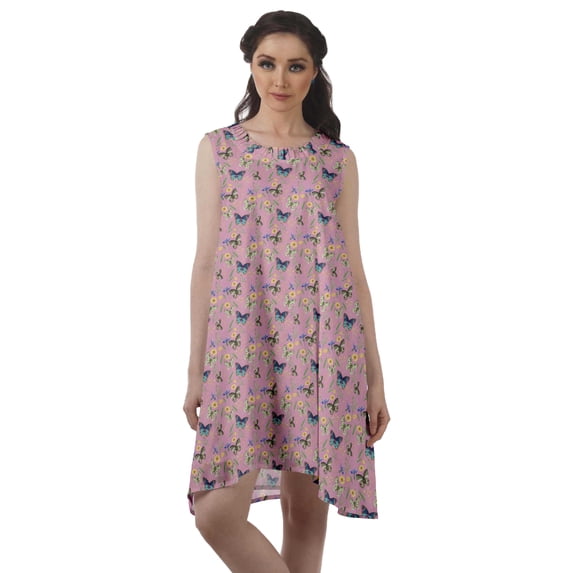 Moomaya Rayon Printed Sleeveless Swing Dress Scoop Neck Casual Ladies Dresses