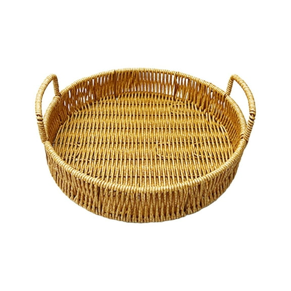 Wicker Bread Baskets Woven Serving Basket for Gifts, Plastic Wicker Storage Round Rattan Display Trays for Bread Food Vegetables Fruit Snacks Tabletop Restaurant Home