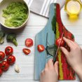 thumbnail image 3 of Windmill Cutting Board, Rows of Colorful Tulips in Northern Europe Rural Garden Bed Picturesque Summer, Tempered Glass Cutting and Serving Board, Wine Bottle Shape, Multicolor, by Ambesonne, 3 of 5