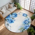thumbnail image 2 of Blue Roses Area Rug, Watercolor Summer Floral Farmhouse Washable Large Circle Carpet, Non Slip Round Rug for Living Room/Bedroom/Dining Room/Home Office/Dorm, 2 of 9