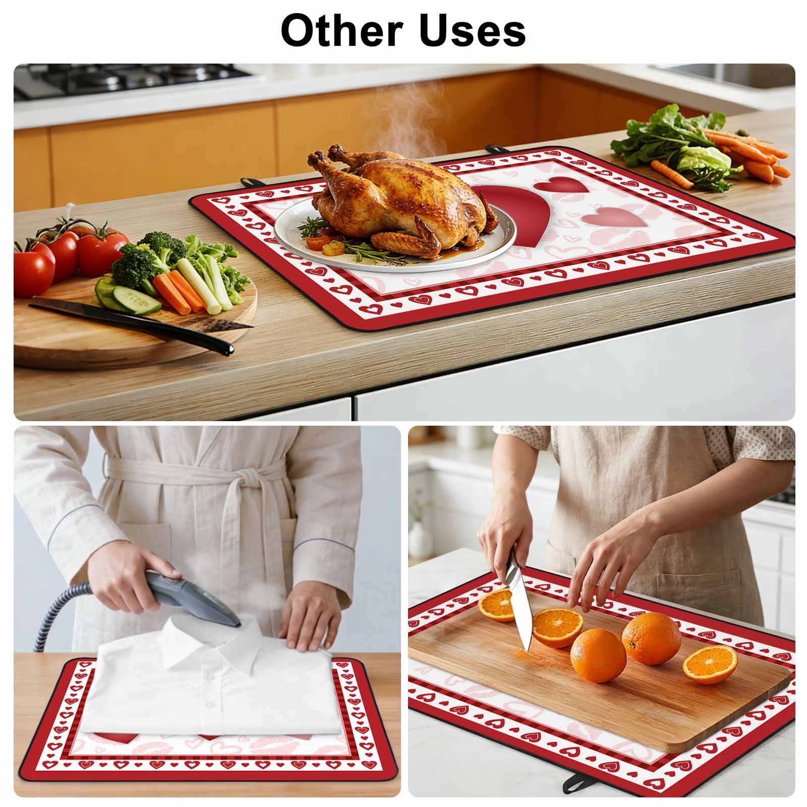 Valentines Stove Top Cover for Electric Stove, Heat-proof & Non Slip Glass Top Stove Cover Protector, Romantic Red Lips Love Heart Kitchen Flat Cooktop Rubber Mat 24x21 Inches