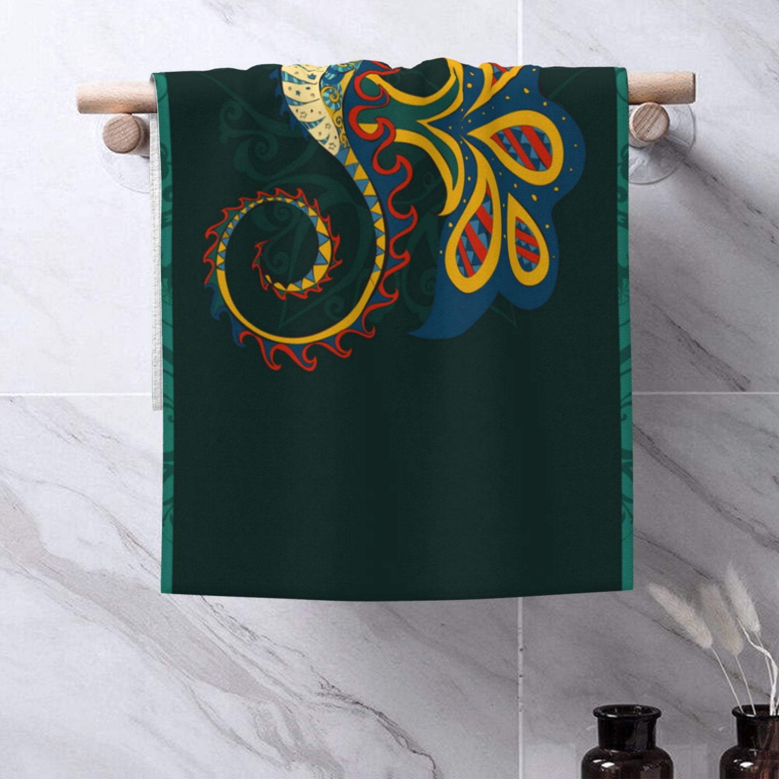 Seahorse Arts Sea Horse Hippocampus 27.5" x 16" Ultra Soft Hand Towel, Face Wash Cloth for Bathroom, Gym, Travel, Pool