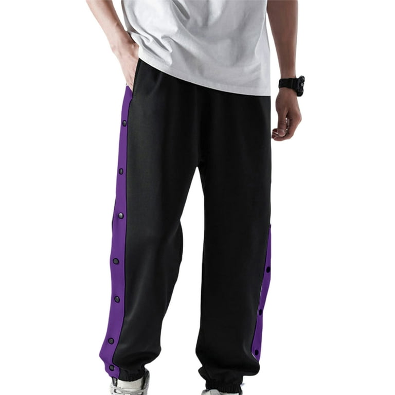 Sunloudy Men Tear Away Pants Casual Basketball Workout Pants High Split  Snap Button Loose Fit Sweatpants with Pockets