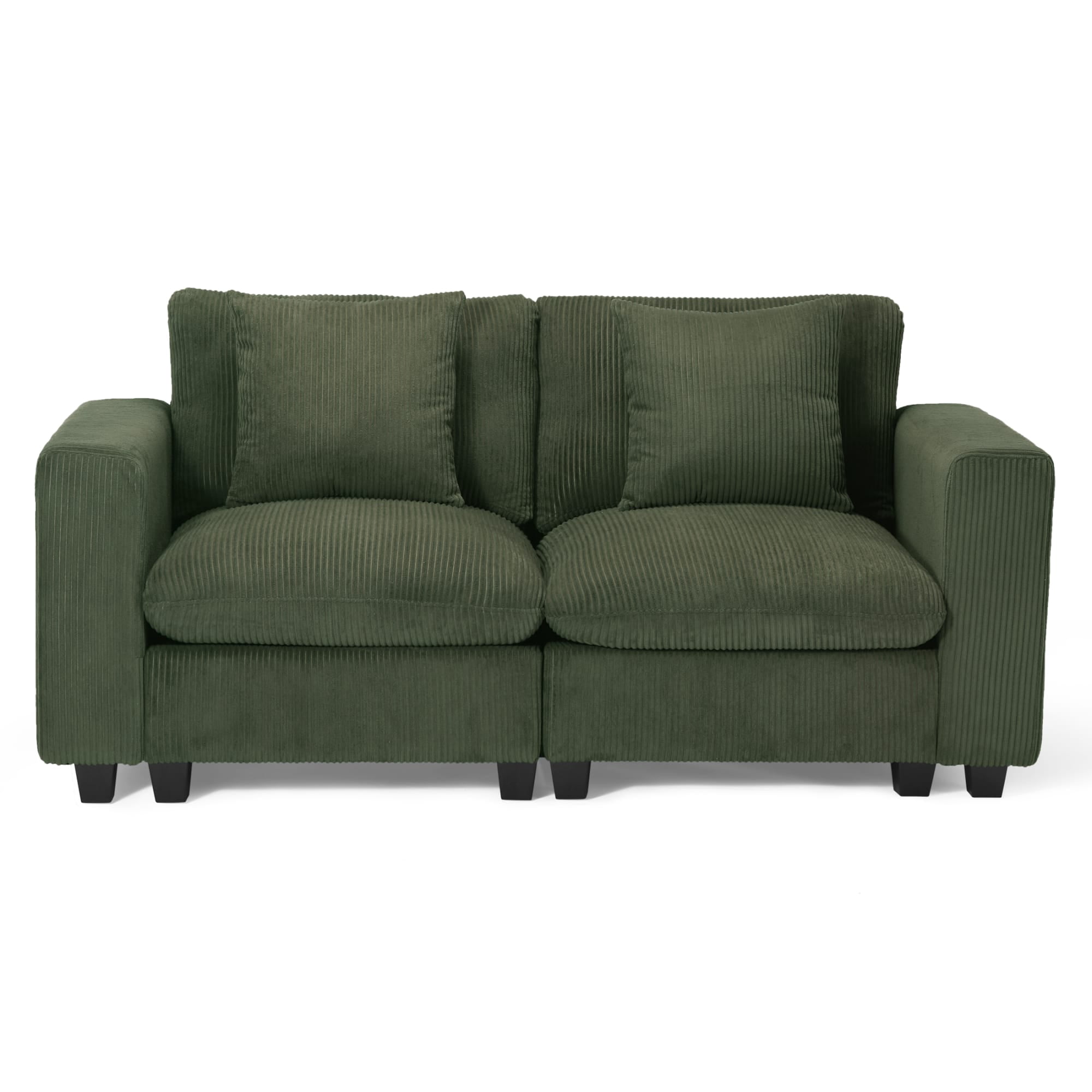 WestinTrends Hearthside 70" Modular Corduroy Loveseat Sofa With USB/Type-C Ports and Side Pockets, Olive Green