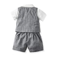 thumbnail image 2 of LWNYDPLSD Kids 3 Piece Suits Set Formal Gentleman Tuxedo Suit for Newborn Boy Wedding Graduation Dress Suit with Checkered Striped Vest+Shorts+Bowtie Button Down Short Sleeved Shirt Outfits, 2 of 8
