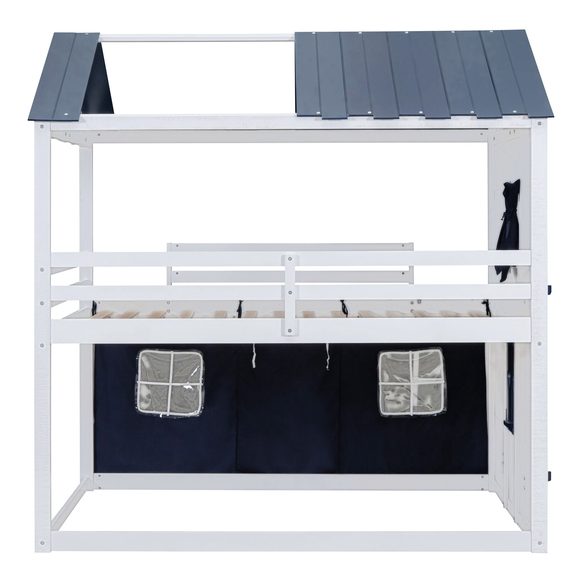 Aukfa Full over Full Bunk Bed with Tent and Roof, Wood Playhouse Bed for Kids, Blue