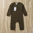 thumbnail image 3 of Baby Boy Girl Button Romper One Piece Solid Color Knit Ribbed Jumpsuit, 3 of 5