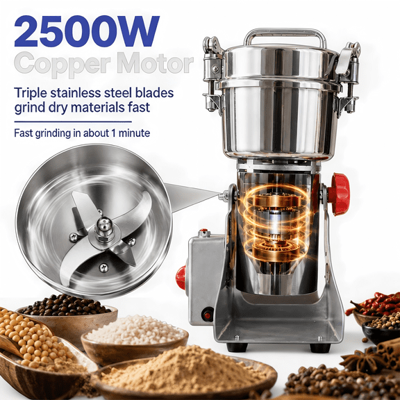 QUHEE 1000g Electric Spice Grinder,Dual Safety Lock Grain Mill Grinder,2500W Coffee Grinder,Pulverizer Powder Machine with Timer Control