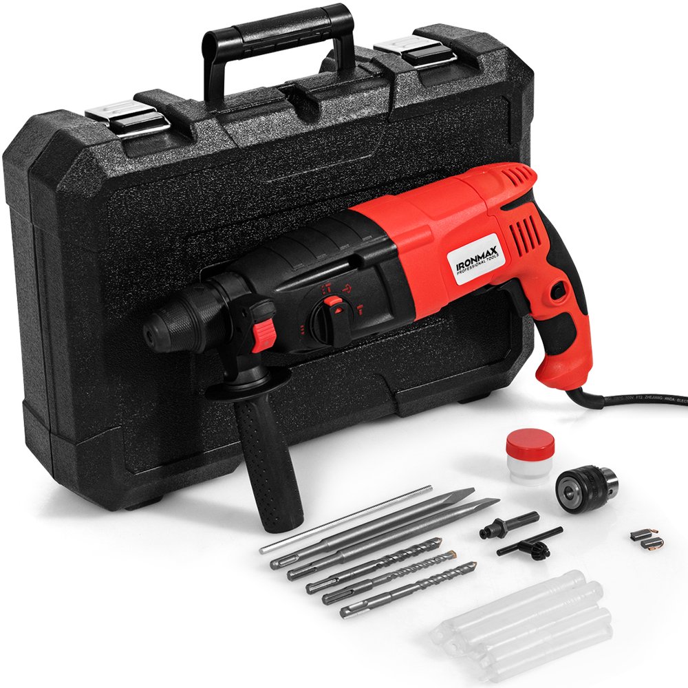 1/2'' Electric Rotary Hammer Drill 3 Mode SDSPlus Chisel Kit 1100W