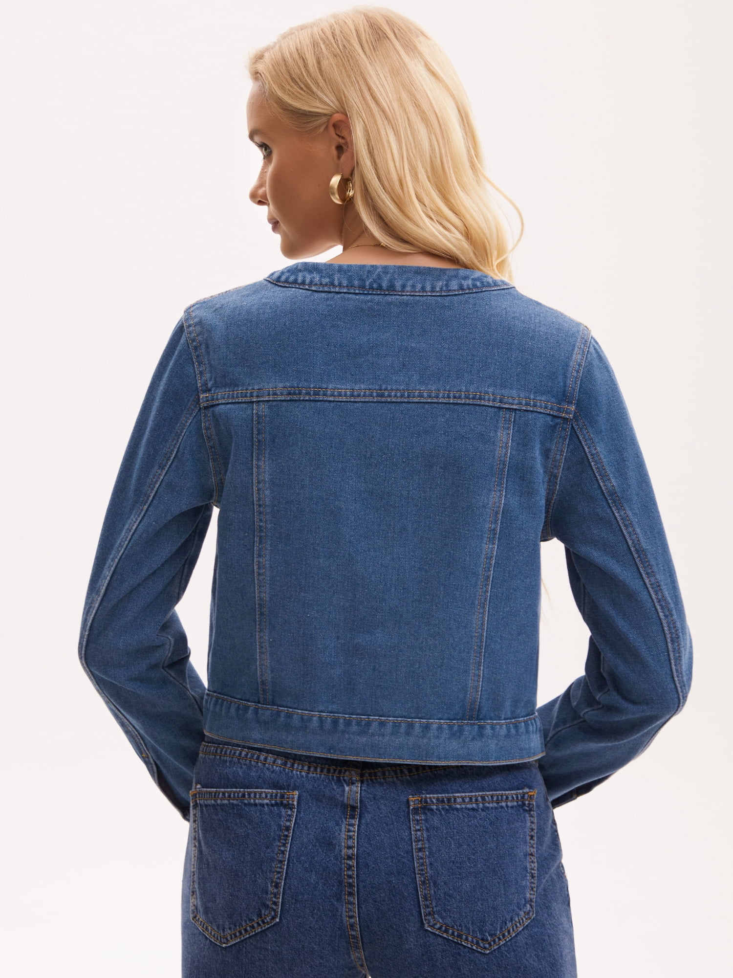 DARING DIVA Women's Collarless Long Sleeve Button Down Jean Jacket M Blue