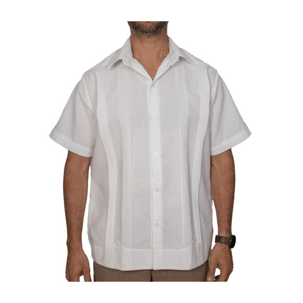 AKAM Guayabera Manga Corta camisa para hombre 100% LINO Hecho en México.Comodidad y estilo para uso casual o formal.Para cualquier tipo de clima (Chico, Small, Blanco)
