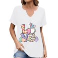 thumbnail image 1 of Corto para las Mujeres Casual Verano 2025 Pascua Impresión V-Cuello Camiseta, Ligero 95% Poliéster 5% Spandex Top para Toda la Temporada Hogar Y Diario, 1 of 7