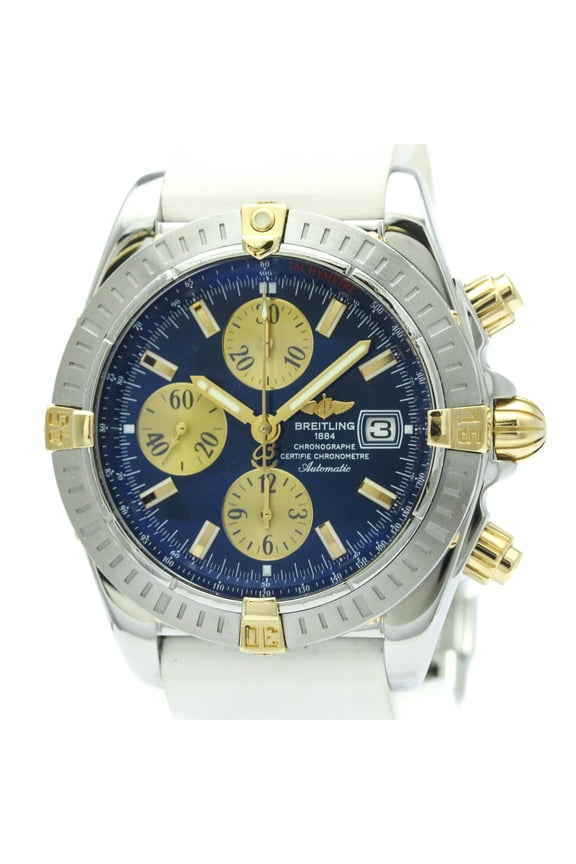 Pre-Owned BREITLING Chronomat Evolution 18K Gold Steel Mens Watch B13356 Polished