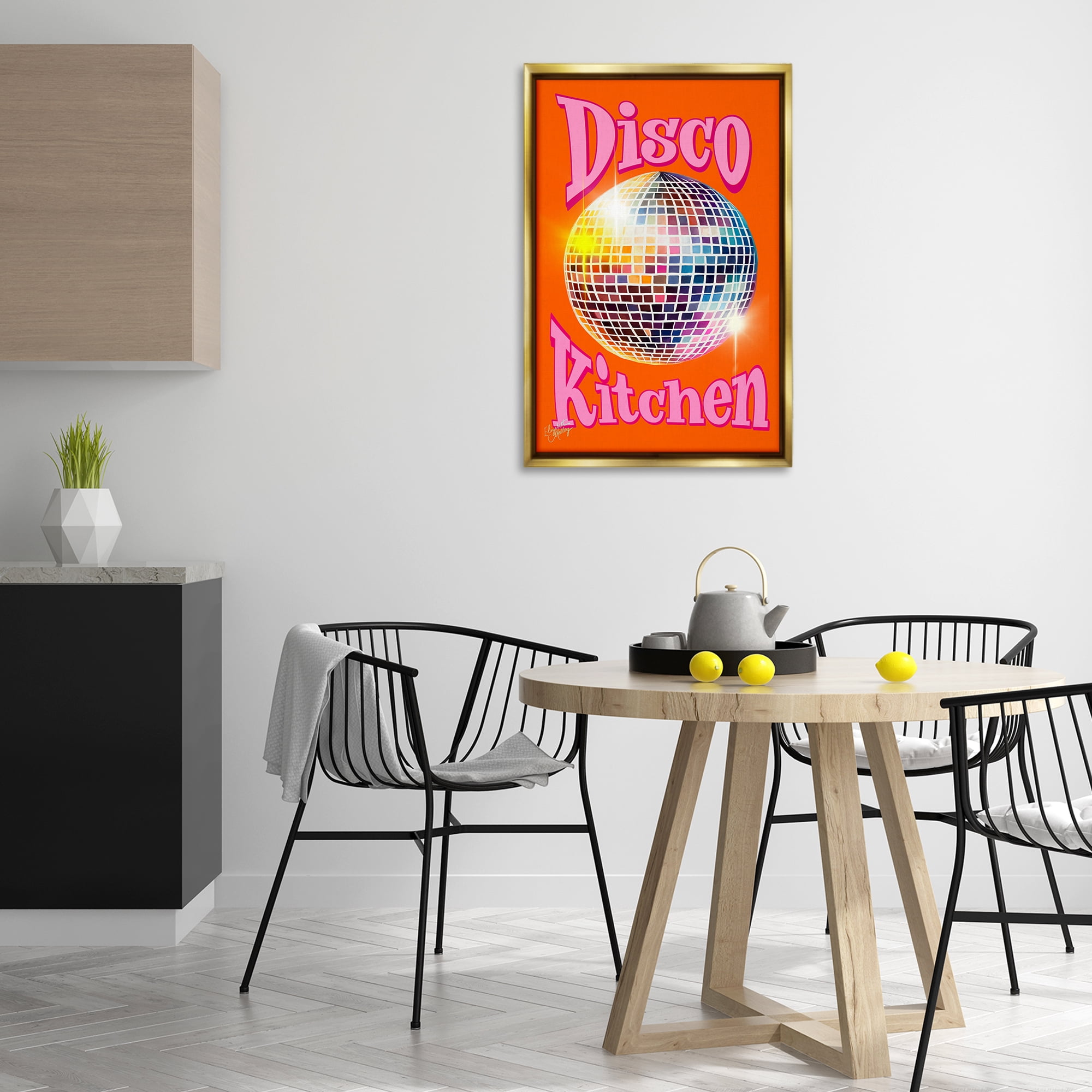 Stupell Industries Groovy Disco Kitchen Performing Arts Painting Gold Floater Framed Art Print Wall Art, 21 x 31