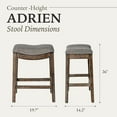 thumbnail image 4 of Maven Lane Adrien 26" Wood Counter Height Stool - Handcrafted Walnut Wood Finish with Grey Fabric Seat for Comfort - Durable Barstool for Kitchen Islands, Dining Rooms, 4 of 8