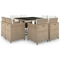 thumbnail image 1 of vidaXL 9 Piece Outdoor Dining Set with Cushions Poly Rattan Beige, 1 of 5