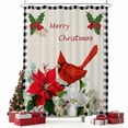 thumbnail image 2 of Christmas Shower Curtain, Xmas Poinsettia Botanical Black Plaid Waterproof Fabric Shower Curtains with 12 Hooks, Bathroom Curtain Set for Bathroom Accessories Decor, 60 x 72 Inches, 2 of 9