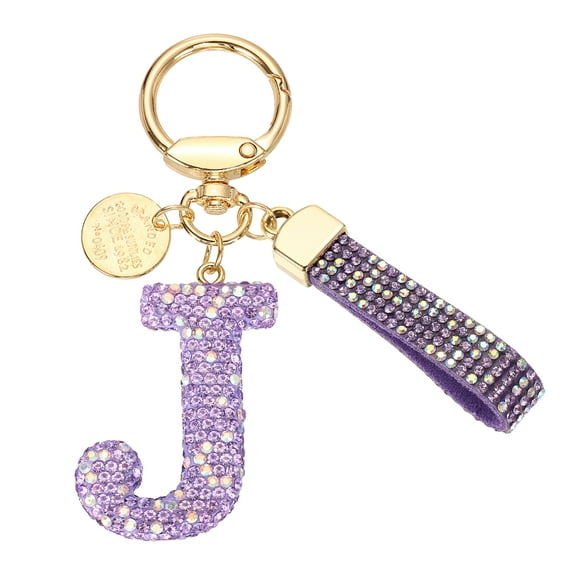 Uxcell Initial Letter Keychain, Gift Bling Letter-J Key Chain for Women, Purple