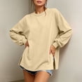 thumbnail image 6 of VBVC Women's Oversized Crew Neck Sweatshirt , Ladies' Long Sleeve Side Split Tunic Pullover , Casual Fall Loose Fit Tops For Women, Khaki , S-2XL, 6 of 9